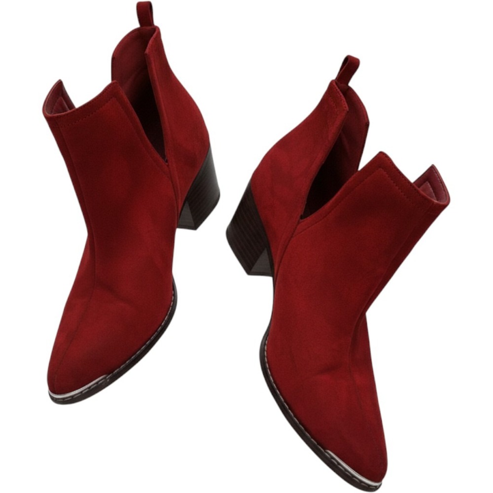 Journee Collection Ankle Booties Women Size 11 Red Good Suede V-Cut Block Heel